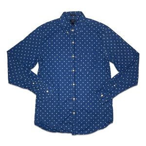 J Crew Slim Blue and White Polka Dot Pattern Button Down Dress Shirt